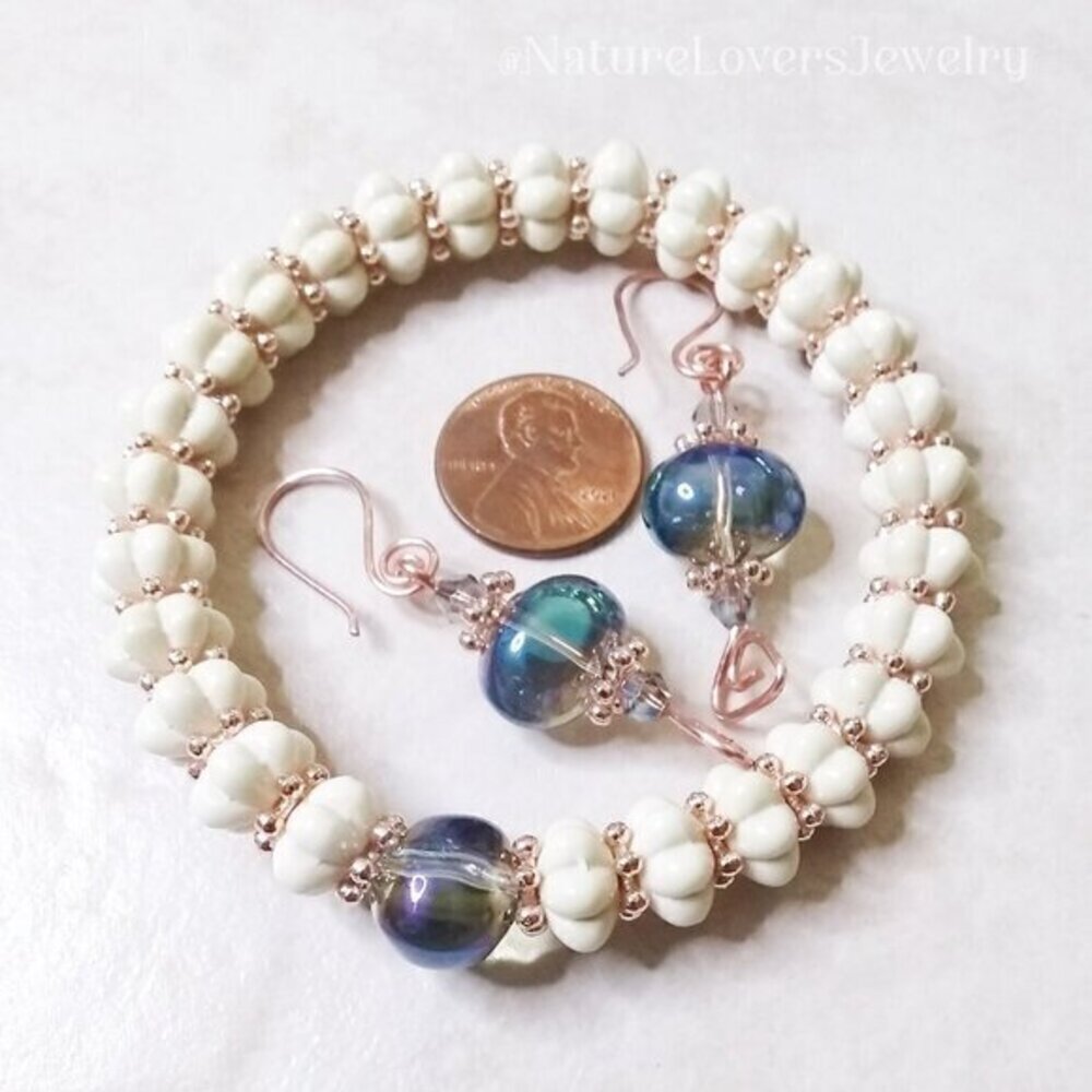 Gorgeous Bracelet & Flashy Earring Set! Shimmering Aurora Borealis Beads +Copper - Picture 11 of 16